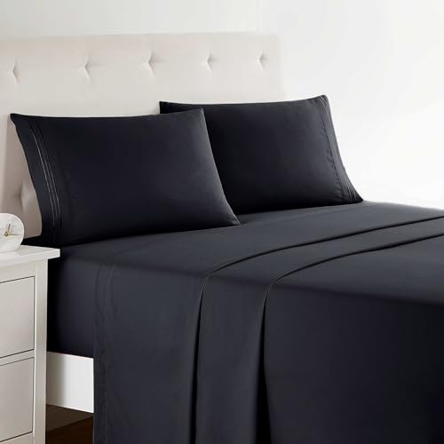 Clara Clark Full XL Bed Sheet Set - Wrinkle Fade Stain Resistant Deep Pocket Sheets - Luxury Soft Bedding Sheets & Pillowcases Full XL Black