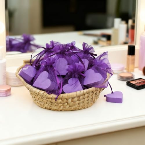 Image of 100PCS Purple Organza Bags, 4x6 Inch Small Mesh Bags Drawstring, Jewelry Gift Bag, Candy Bags for Party Wedding