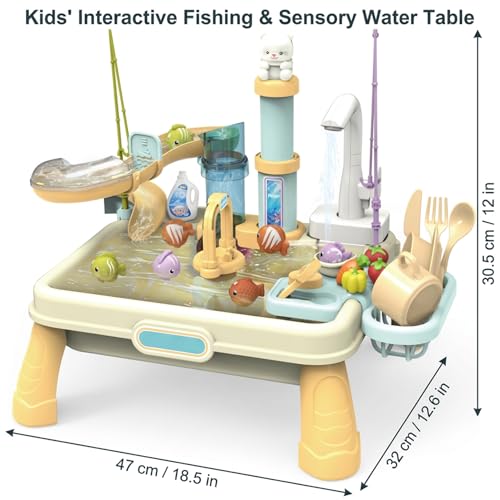Table jeu d'eau enfants à évier électrique et pêche - 4