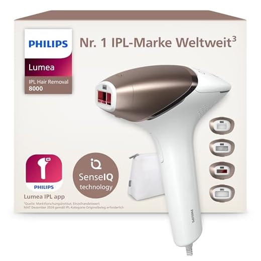 Philips Lumea IPL 8000 Series Haarentfernungsgerät mit SenseIQ Technologie – Alternative zur Laserhaarentfernung – 4 Aufsätze für Körper, Gesicht, Bikinizone & Achselhöhlen (BRI948/00)