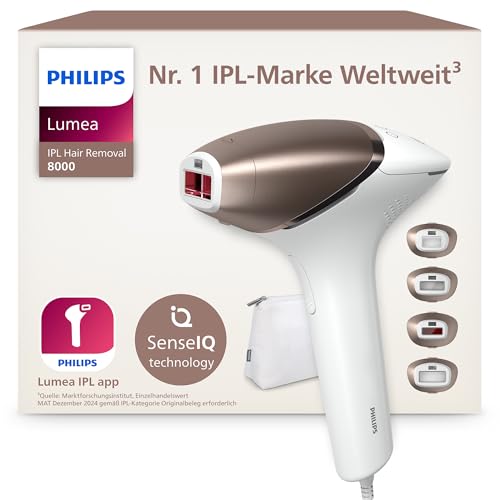 Philips Lumea IPL 8000 Series Haarentfernungsgerät mit SenseIQ Technologie – Alternative zur Laserhaarentfernung – 4 Aufsätze für Körper, Gesicht, Bikinizone & Achselhöhlen (BRI948/00)
