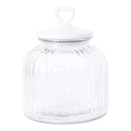 Barattolo Contenitore in Vetro con Tappo a Cuore Certificato per Alimenti, Barattoli Contenitori con Coperchio Organizer Cucina Caffè Sale Biscotti Pasta Caramelle (Rotondo Bianco 2900 ML)