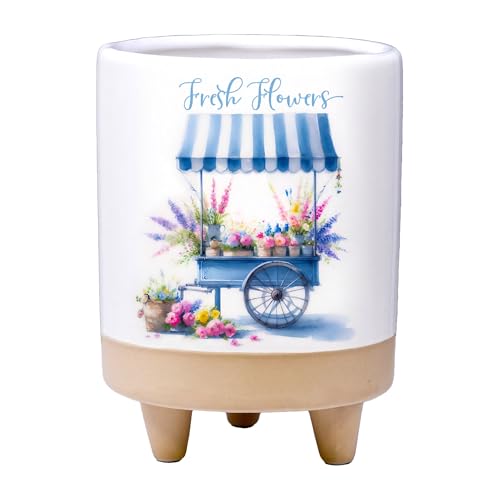 Spoontiques Flower Cart Planter - Hand Painted Cer