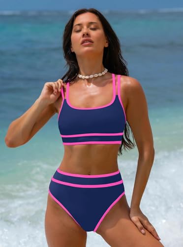 Image of popvil Women's High Waisted Bikini Sets 2026 Neon 2 Piece Swimsuit