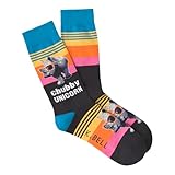 K. Bell Socks Men's Play on Words Novelty Crew Socks, Chubby Unicorn (Bright Multi), Shoe Size: 6-12