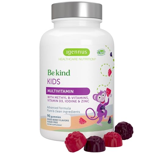 Igennus Methylated Kids Multivitamin Gummies, Clean Label & Third Party Tested, No Artificial Sweeteners or Flavors, Sugar Free, Age 4+, 90 Natural Berry Flavor from Fruit Powder, Non-GMO, Halal