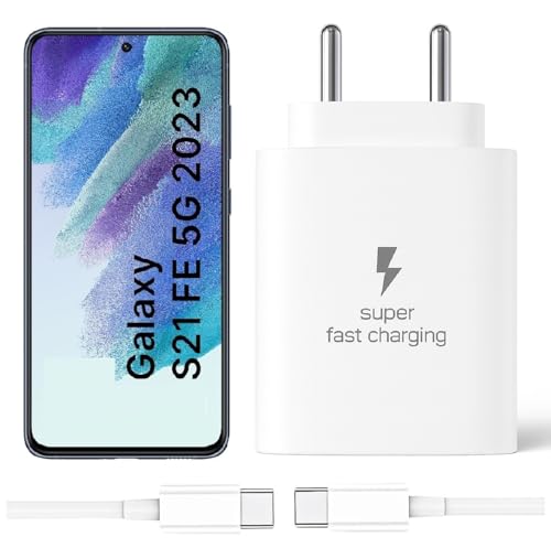 Image of 25W Type-C Charger with Cable Compatible with Samsung-Galaxy S21 fe 5g | Super Fast Charger Adapter for S23 /S24 /S25 /S21Fe /A14 /M17 /M06 /M07 /M05 /F05 /F15 /F06 /M36 /A55 / F17 /A16 /M16 /A56 /A36 /A35 /A26, White