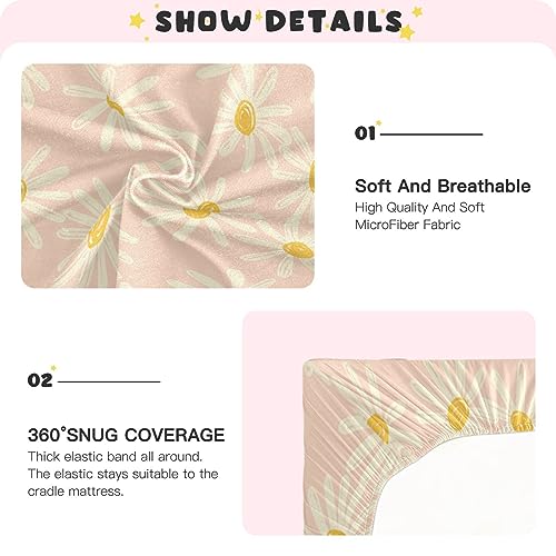 Image of Kigai Fitted Crib Sheet for Boys Girls, Daisy Pattern Jersey Knit Baby Standard and Toddler Bed Mattresses, Cozy Soft Breathable, 28 x 52 in