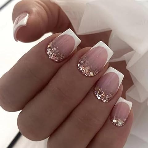 24pcs Short Square French Tip False Nails Cover