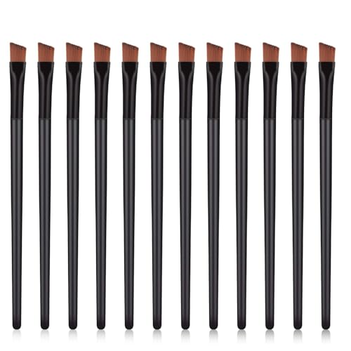 12 Pcs Eyebrow Tint Brush Eyeliner Brush Angled Eyebrow Brushes Flat Tapered Eyebrow Concealer Brush Eye Shadow Applicator Sticks Disposable Eye Makeup Brushes