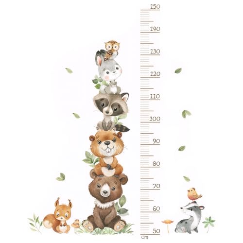 Sticker Toise Murale Enfant Autocollante Toise Murale Sticker Animaux Tableau de Croissance Règle de Hauteur Muraux pour Garçon et Fille