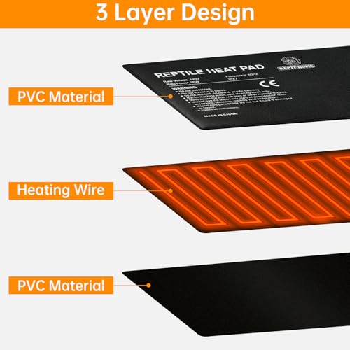 REPTI HOME Reptile Heat Pad 8x18 Inch 24W, Terrarium Heating Mat Under Tank, Reptile Heat Mat/Pad for Amphibians, Turtle, Lizard, Bearded Dragon, Hermit Crab, Frog, Snake