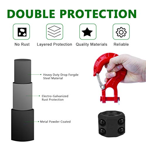 Ambull Heavy Duty Forged Steel 3/8" Grade 70 Safety Latch Winch Cable Hook Stopper & Clevis Slip Hook Sets, Included Allen Wrench,Max 35,000 Lbs, Red #TOP4