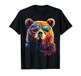 Bear Wearing Sunglasses Wildlife Graphic Colorful Bear T-Shirt