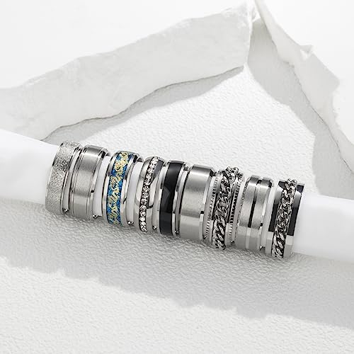 Eielo 9Pcs Stainless Steel Band Rings For Men Women Cool Fidget Spinning Chain Ring Anxiety Relief Fashion Simple Wedding Engagement Silver Ring Set thumb #2