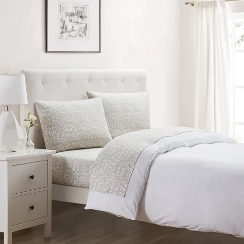 Image of TAHARI Home Brushed Flannel 4-Piece Bedding Set, Queen, Scroll Taupe