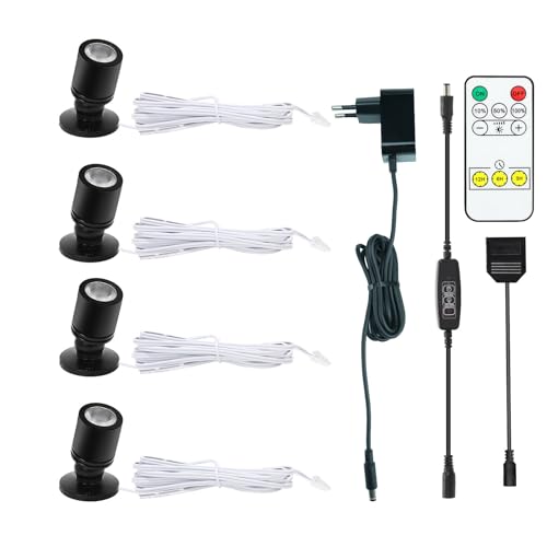 LED Spotlichter für den Innenbereich Schranklicht Bilderlichter Akzentlichter 1W 360° Schwenkbar Aluminium Mini led spot für Schrank, Flur, Galerien, Geschäfte, Schmuckschrank(Warmweiß-4 Stück)