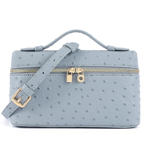 Rejolly Bolsa tiracolo feminina pequena bolsa de couro com alça superior bolsa de ombro bolsa de ombro silenciosa luxuosa moderna, Avestruz azul claro (ferragens douradas), Bolsa bolsa