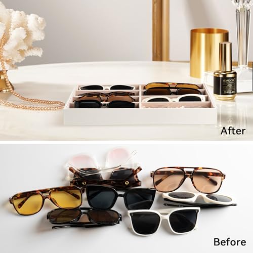 Frebeauty Sunglass Organizer,PU Leather Glasses Organizer,8-Slot Sunglasses Tray,Men's/Women's Sunglasses Box,Sunglass Case,13.3 x 9.6 x 1.5 Inches,Eyeglass/Eyewear Display Tray(White) by Frebeauty - Image 6