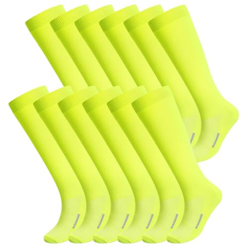 Haysandy 12 Pairs Youth Football Socks Bulk Softball Soccer, Neon Yellow, M