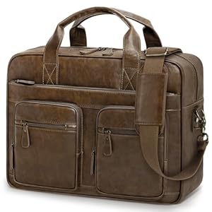 RAINSMORE messenger bags for men Vintage briefcase PU Leather laptop bag 15.6 Inch satchel bag for Work Business Office College Trip School Brown