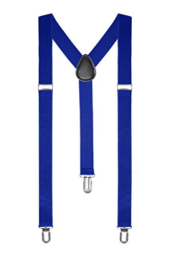 Boolavard Braces/Suspenders One Size Fully Adjustable Y Shaped With Strong Clips (Blue)