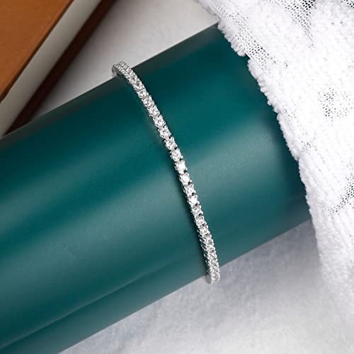 TIKJE 925 Sterling Silver 2mm Cubic Zirconia Classic Tennis Bracelet | White Gold Bracelets for Women | Size 7Inch4