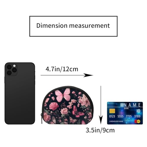 Portable Coin Purse Dark-Flowers-Butterflies Mini Zippered Money Pouch Card Holder2