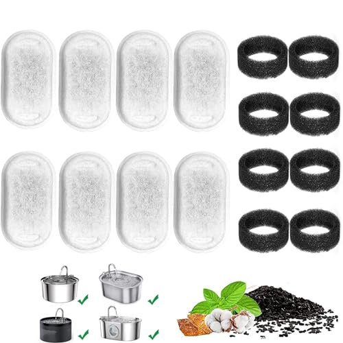 Berein Filtro de Repuesto para Fuente de Agua de Acero Inoxidable para dispensador de Agua para Mascotas, filtros con esponjas (16 Piezas)