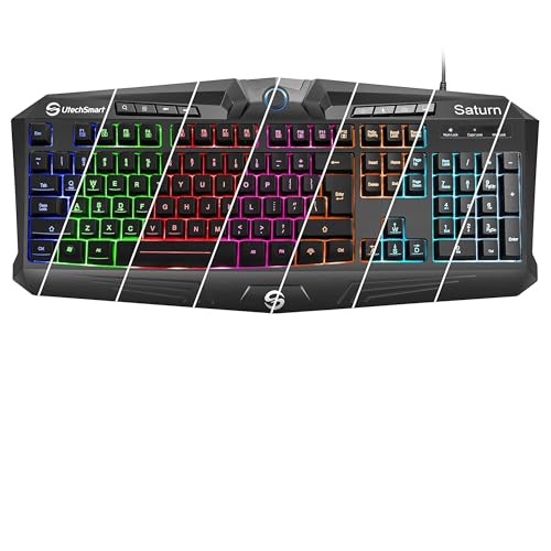 6 mejores teclados retroiluminados 30 UtechSmart (US Layout) Teclado Multimedia USB para Juegos Saturn, 7...