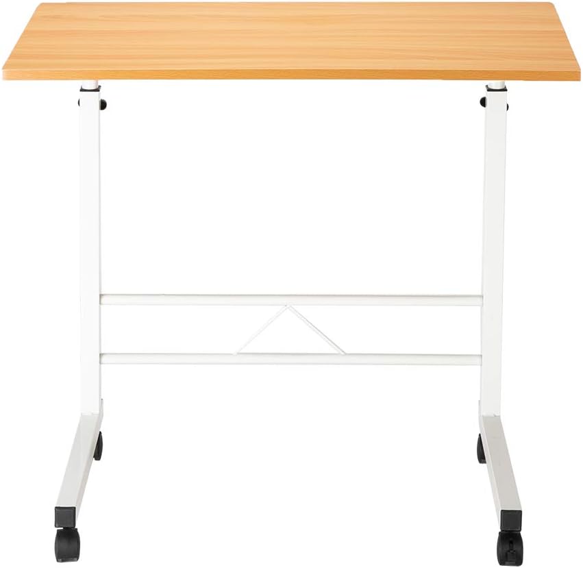 Rolling Laptop Stands Desk Cart Height Adjustable,Standing Desk Cart with Wheels,Removable P2 15MM Chipboard & Steel Side Table,Portable Standing Laptop Table (L, Beech Wood)