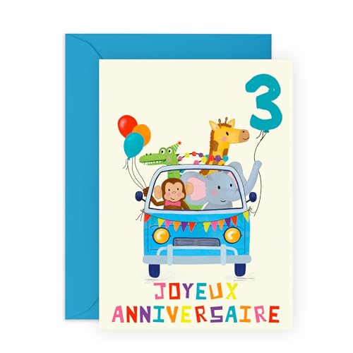 Central 23 Geburtstagskarte Für 1 Jahr – „Joyeux Anniversaire“ Mit Tier-Motiven & Stickern – Inkl. Umschlag