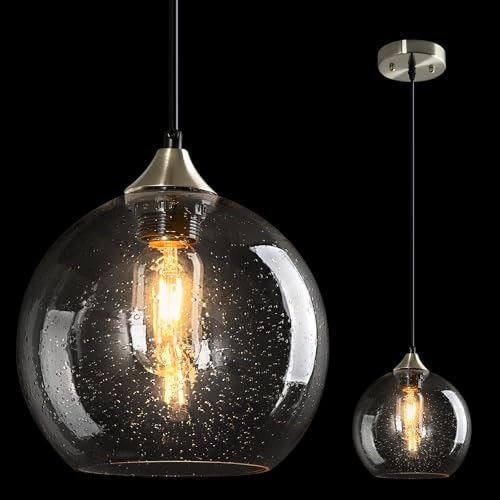 Image of Clear Glass Pendant Lights Kitchen Island Lighting Globe Pendant Light Fixtures Modern Pendant Lighting for Kitchen Island Bedroom Living Dining Room Light Fixture(7.87in, 1-Pack)