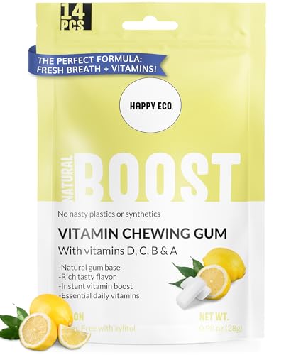 Multivitamin Xylitol Gum (56pcs) - Sugar Free Natural Chewing Gum with Vitamins A,B6,C & D - Aspartame Free, All Natural, Vegan, Gluten Free, Keto - Lemon