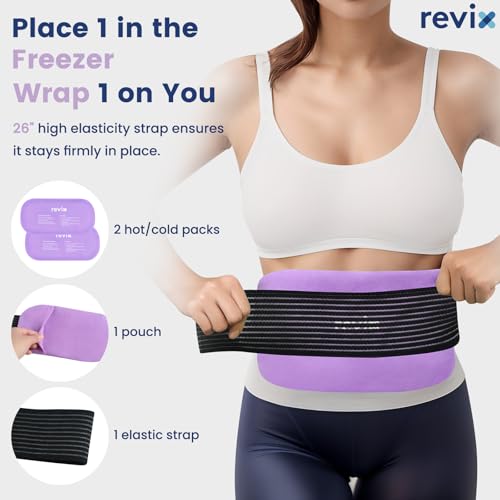 Image of REVIX Reusable Ice Packs for Injuries, 2 Gel Ice Packs Set, Soft Hot & Cold Therapy for Shoulder, Back, Knee, Abdomen, Soothing Discomfort and Fatigue, 12 inch x 6 inch Purple