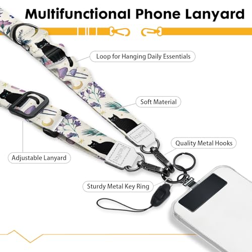Image of Icycay Phone Lanyard Crossbody Strap Neck Adjustable Teacher Women Cat Book | for Cell Phone Case Keys ID Badges, Anti Theft, Multifuctional, Cute Phone Holder, Travel Hiking Essential Accessories, Gifts