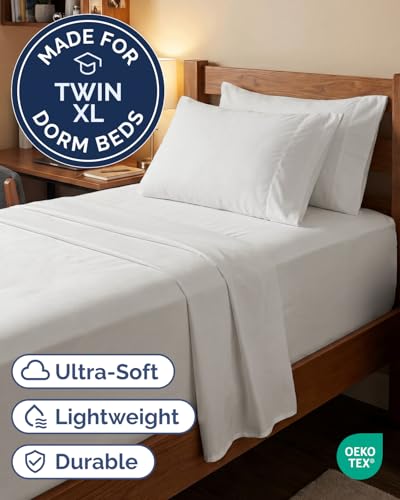 Image of Extra Deep Twin XL Sheet Set - 4 Piece College Dorm Bed Sheets Set with Extra Deep Pockets - Ultra-Soft, Comfy & Breathable Bedding for Women, Men, Kids & Teens - Wrinkle & Fade Free - Antique White