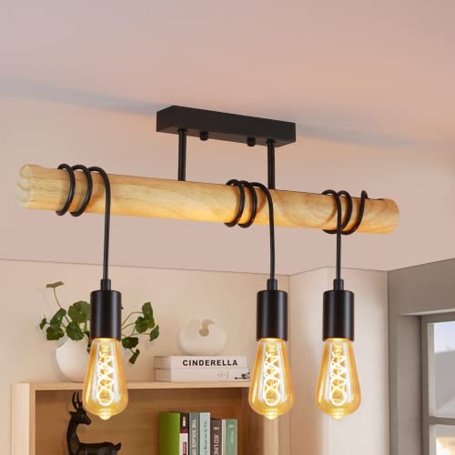 Pendelleuchte Esstisch Holz Hängelampe Vintage 3 Flammig E27 Hängeleuchte...