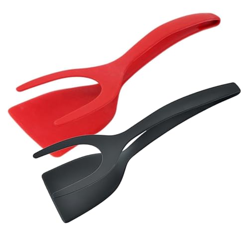 Lot de 2 spatules à œufs 2 en 1 anti-adhésives et rabattables, pinces résistantes à la chaleur, outils de cuisson pour crêpes, poissons, toasts français et omelettes