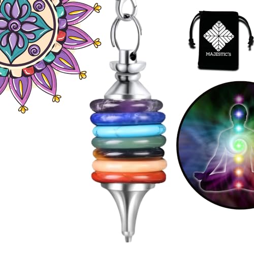 Majestic's Pendule Divinatoire de Radiesthésie 7 Chakras (Nouvelle Version 2024), en Pierres Naturelles : Quartz Améthyste Aventurine Jaspe – Pendule Sept Le Plus Complet [𝐆𝐀𝐑𝐀𝐍𝐓𝐈𝐄 𝐀 𝐕𝐈𝐄]