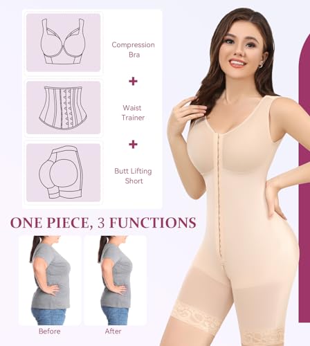Image of M MYODRESS Shapewear for Women Fajas Colombianas Reductoras Y Moldeadoras Tummy Control Waist Trainer Bodysuit Postpartum Girdles Postparto Compression Garment Full Body Shaper Beige S