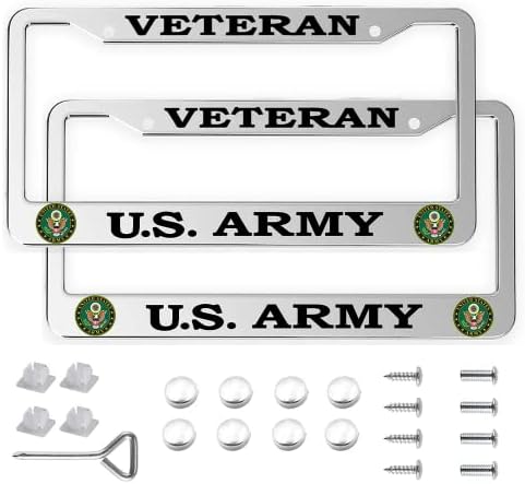 Aluminum Alloy Veteran Army License Plate Frame US Standard for Army License Plate Holder for Women Men(2 Pack)