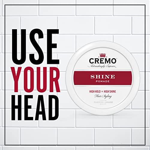 Cremo Premium Barber Grade Hair Styling Shine Pomade, High Hold & Shine, 4 Oz