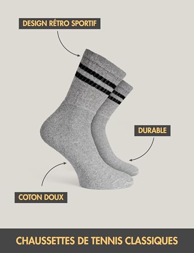 Basic Treasure 20 Paires Chaussettes Tennis, Grises à Rayures, 47-49 – vue 3