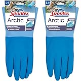 Spontex Arctic Arbeitshandschuhe, für grobe Arbeiten bei Nässe und Kälte, wasserdicht und langlebig, aus Naturlatex, Größe L, 1 Paar, Blau (Packung mit 2)
