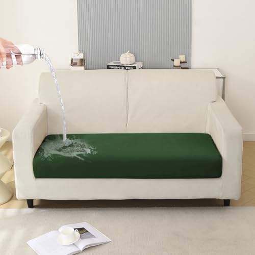 Image of HOKIPO Polyester 100% Waterproof 140GSM Stretchable Sofa Seat Cushion Cover 2 Seater, Green (AR-5353-GRN)