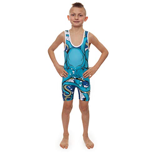 Ko Sports Gear - Unisex Wrestling Singlet, Comfortable & Breathable, 4 Way Stretch, Gymnastics, Running, Weightlifting (Octopus Blue, Youth X-Small) #TOP3
