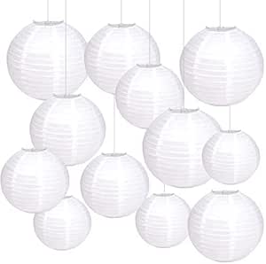GOYADA 30 Stück Lampions Weiß 10/15/20/25/30cm, Laterne Papier Weiss Lampions Papier Weiss Rrund Lampenschirm, Zum Aufhaengen, Fuer Hochzeiten, Geburtstage, Partys, Verschiedene Groessen 4528193297