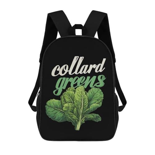 Collard Greens Recipe Plants Seasoning Vegatables Classic 17 Inch Backpack Travel Daypack Casual Shoulder Bag with Adjustable Strap for Men Women