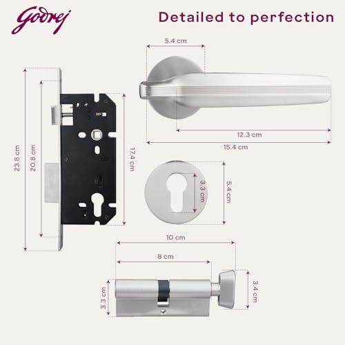 Image of Godrej Mortise Lock|Handle Lock Set for Main & Bedroom Door|HDH 05 Rossette Home Decor Handle|Matte Antique Brass Finish|9 Inch Lockbody|70 mm 1CK Cylinder - Knob from Inside & 3 Keys | 5 Y Warranty